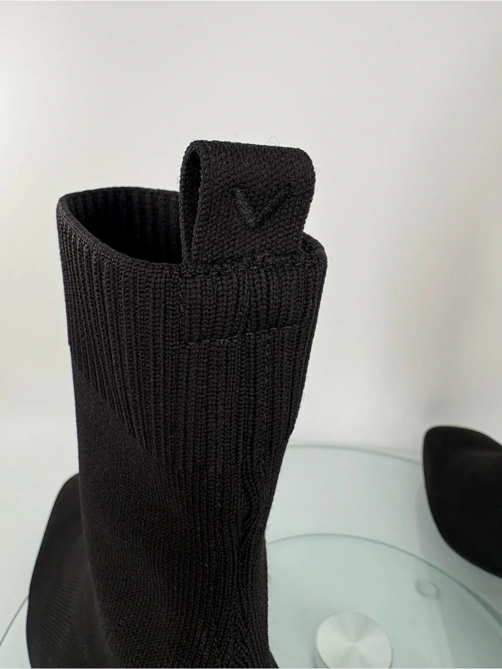 Vivaia Regina Pro Sock Ankle Boots Black Knit Square Toe Block Heel Size 38/7.5